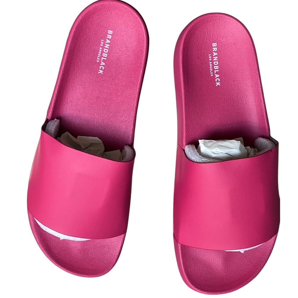 Brandblack Women's Slides Kashiba-Lux Color Hot Pink / Pom Size 9.5 Limited NEW